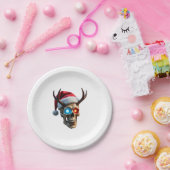 Christmas Skull with Santa Hat and Antlers Mystic Pappteller (Party)