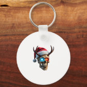 Christmas Skull with Santa Hat and Antlers Mystic  Schlüsselanhänger (Vorderseite)
