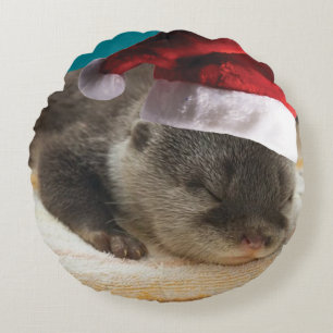 Christmas Sleepy Otter Rundes Kissen