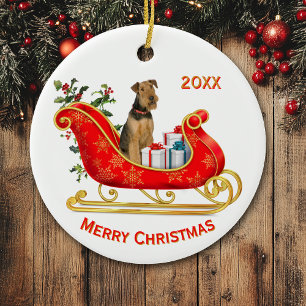 Christmas Sleigh Airedale Terrier Dog Keramik Ornament