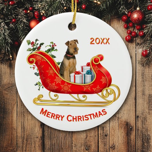 Christmas Sleigh Airedale Terrier Dog Keramik Ornament