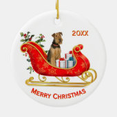 Christmas Sleigh Airedale Terrier Dog Keramik Ornament (Hinten)