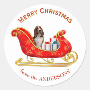 Christmas Sleigh Basset Hound Dog Runder Aufkleber
