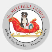 Christmas Sleigh Bernese Mountain Dog Address Runder Aufkleber (Vorderseite)