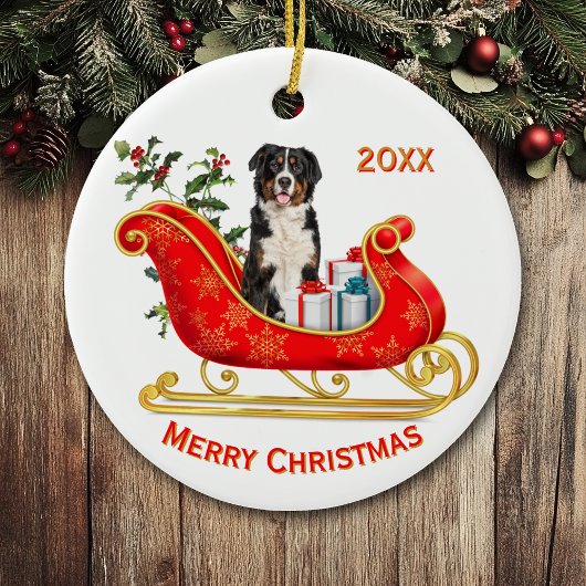 Christmas Sleigh Bernese Mountain Dog Keramik Ornament
