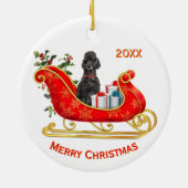 Christmas Sleigh Black Poodle Dog Keramik Ornament (Hinten)