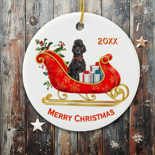 Christmas Sleigh Black Poodle Dog Keramik Ornament