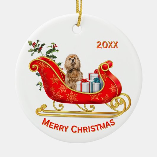 Christmas Sleigh Buff Cocker Spaniel Dog Keramik Ornament (Vorne)