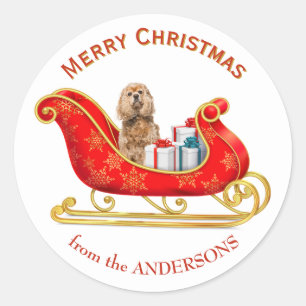 Christmas Sleigh Buff Cocker Spaniel Dog Runder Aufkleber