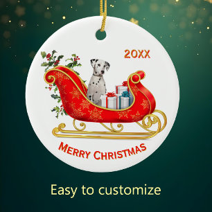 Christmas Sleigh Dalmatiner Dog Keramik Ornament