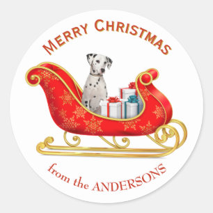 Christmas Sleigh Dalmatiner Dog Runder Aufkleber
