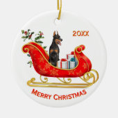 Christmas Sleigh Doberman Pinscher Dog Keramik Ornament (Vorne)