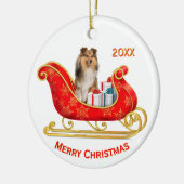 Christmas Sleigh Shetland Sheepdog Keramik Ornament (Links)