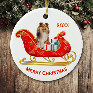 Christmas Sleigh Shetland Sheepdog Keramik Ornament