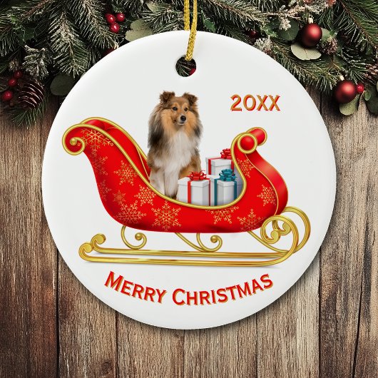 Christmas Sleigh Shetland Sheepdog Keramik Ornament