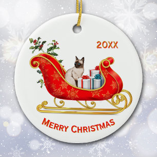 Christmas Sleigh Siamese Cat Keramik Ornament