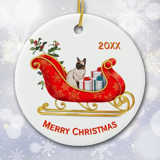 Christmas Sleigh Siamese Cat Keramik Ornament