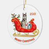 Christmas Sleigh Siberian Husky Dog Keramik Ornament (Links)