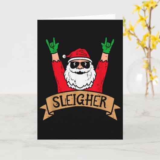 Christmas Sleigher Santa Rock Xmas Rocker Men Wome Karte (Gelbe Blume)