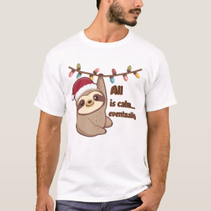 Christmas Sloth – Cute Sloth Tangled in Holiday Li T-Shirt