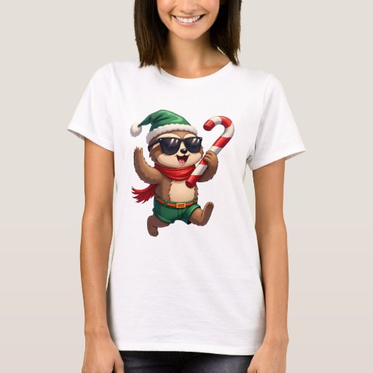 Christmas Sloth Elf Peppermint Candy Cane Shirt Gi (Vorderseite)