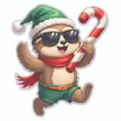 Christmas Sloth Elf Peppermint Candy Cane Shirt Gi Aufkleber (Vorderseite)
