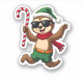 Christmas Sloth Elf Peppermint Candy Cane Shirt Gi Aufkleber (Vorderseite)