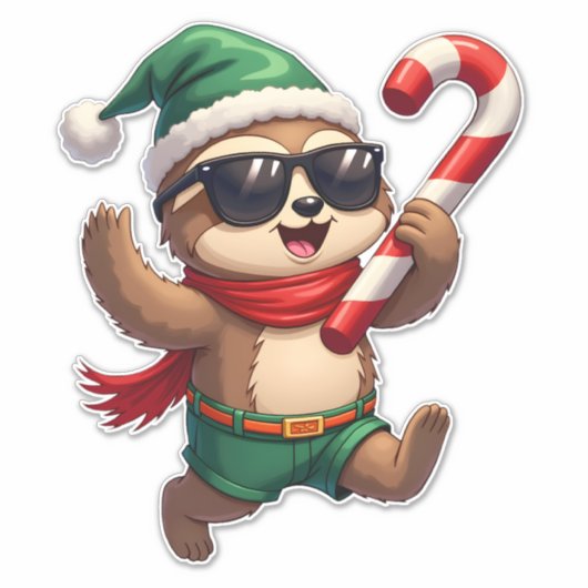 Christmas Sloth Elf Peppermint Candy Cane Shirt Gi Aufkleber (Vorderseite)