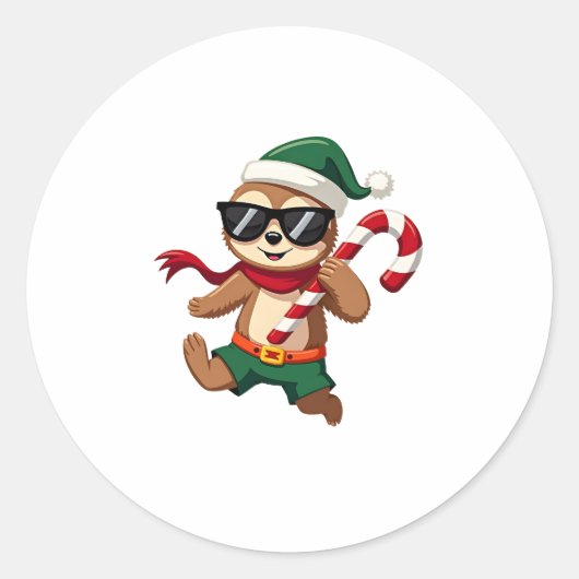 Christmas Sloth Elf Peppermint Candy Cane Shirt Gi Runder Aufkleber (Vorderseite)