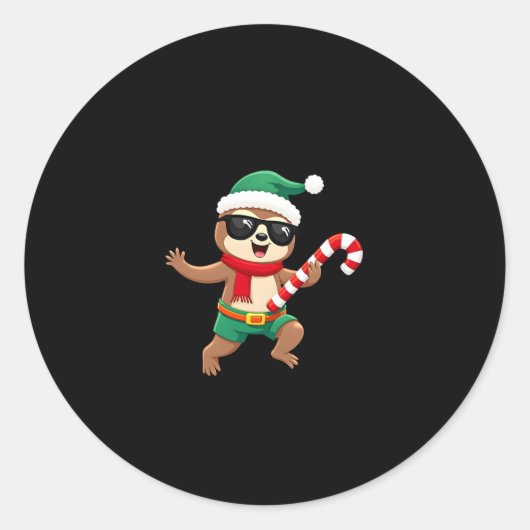 Christmas Sloth Elf Peppermint Candy Cane Shirt Gi Runder Aufkleber (Vorderseite)