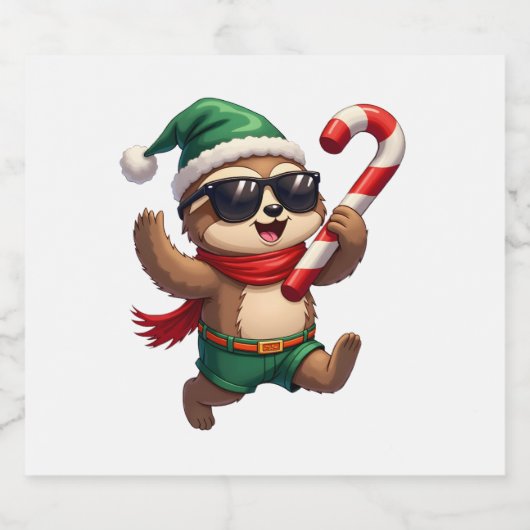 Christmas Sloth Elf Peppermint Candy Cane Shirt Gi Schaumweinetikett (Einzelnes Label)