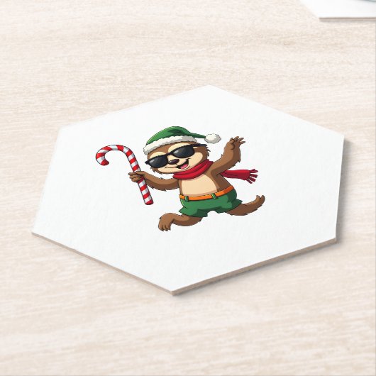 Christmas Sloth Elf Peppermint Candy Cane Shirt Gi Untersetzer (angewinkelt)