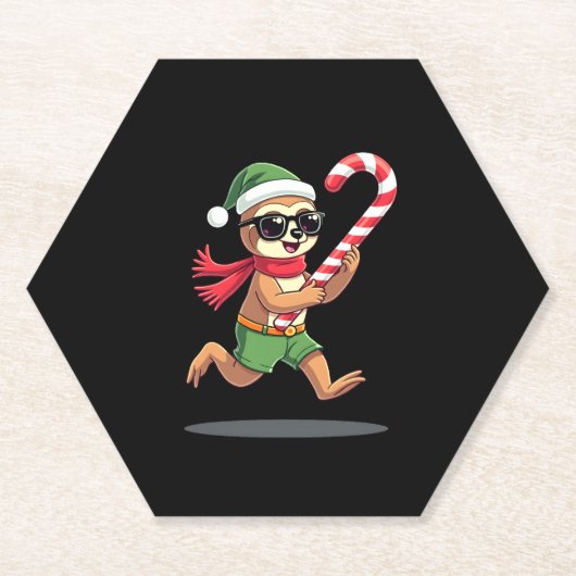 Christmas Sloth Elf Peppermint Candy Cane Shirt Gi Untersetzer (Vorderseite)