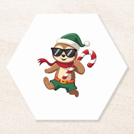 Christmas Sloth Elf Peppermint Candy Cane Shirt Gi Untersetzer (Vorderseite)