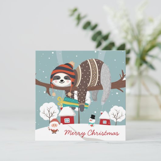 Christmas Sloth Feiertagskarte (Stehend Vorderseite)