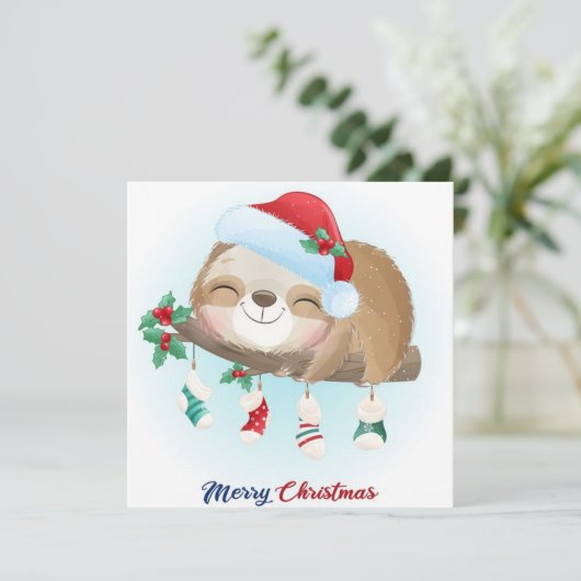 Christmas Sloth Feiertagskarte (Stehend Vorderseite)