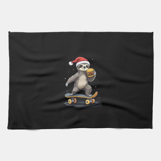 CHRISTMAS SLOTH Funny Christmas Skateboard Sloth Geschirrtuch (Horizontal)