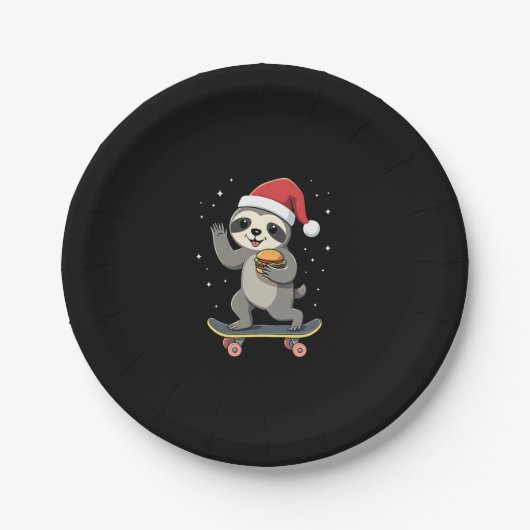 CHRISTMAS SLOTH Funny Christmas Skateboard Sloth ( Pappteller (Vorderseite)