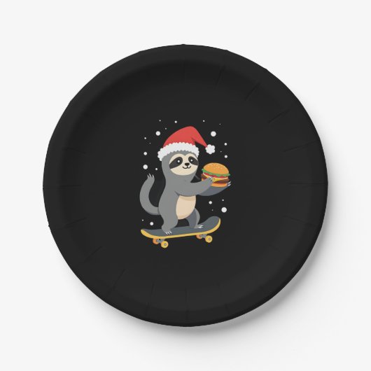 CHRISTMAS SLOTH Funny Christmas Skateboard Sloth ( Pappteller (Vorderseite)