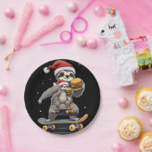 CHRISTMAS SLOTH Funny Christmas Skateboard Sloth Pappteller (Party)