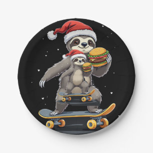 CHRISTMAS SLOTH Funny Christmas Skateboard Sloth Pappteller