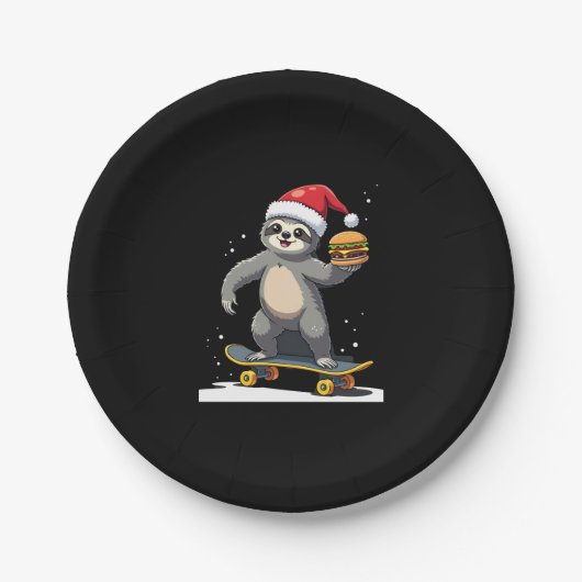 CHRISTMAS SLOTH Funny Christmas Skateboard Sloth ( Pappteller (Vorderseite)