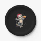 CHRISTMAS SLOTH Funny Christmas Skateboard Sloth ( Pappteller (Vorderseite)