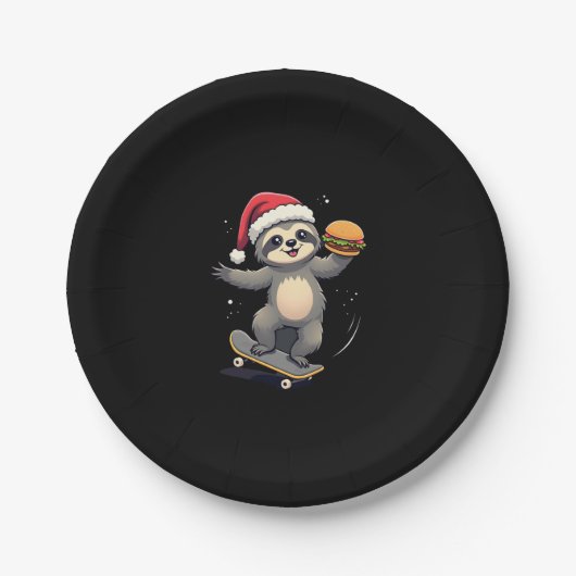 CHRISTMAS SLOTH Funny Christmas Skateboard Sloth ( Pappteller (Vorderseite)