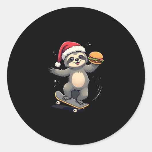 CHRISTMAS SLOTH Funny Christmas Skateboard Sloth ( Runder Aufkleber (Vorderseite)
