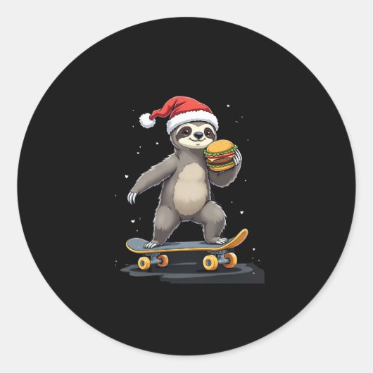 CHRISTMAS SLOTH Funny Christmas Skateboard Sloth Runder Aufkleber (Vorderseite)