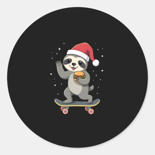 CHRISTMAS SLOTH Funny Christmas Skateboard Sloth ( Runder Aufkleber (Vorderseite)