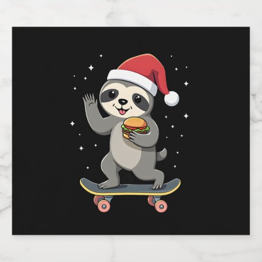 CHRISTMAS SLOTH Funny Christmas Skateboard Sloth ( Schaumweinetikett (Einzelnes Label)