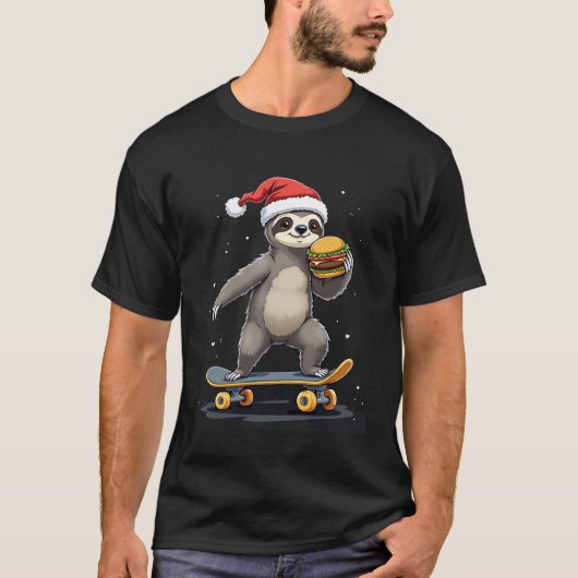 CHRISTMAS SLOTH Funny Christmas Skateboard Sloth T-Shirt (Vorderseite)