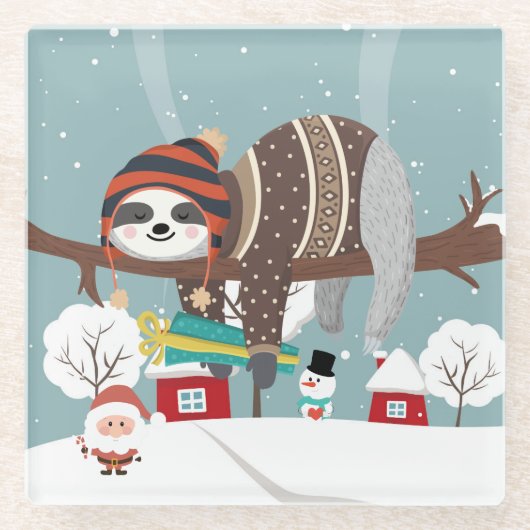 Christmas Sloth Glasuntersetzer (Vorderseite)